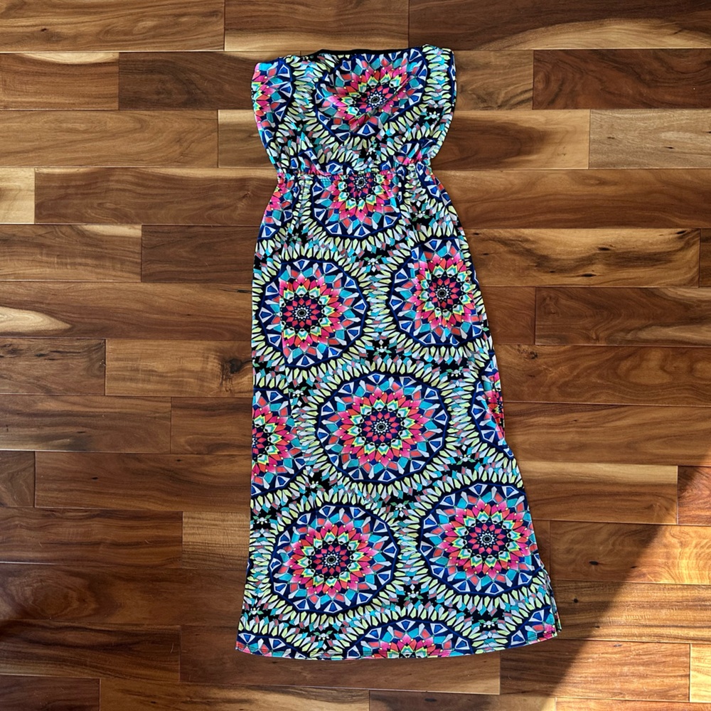 Xhilaration Strapless Maxi Dress in Navy, Pink, Teal & Yellow Mandala Print